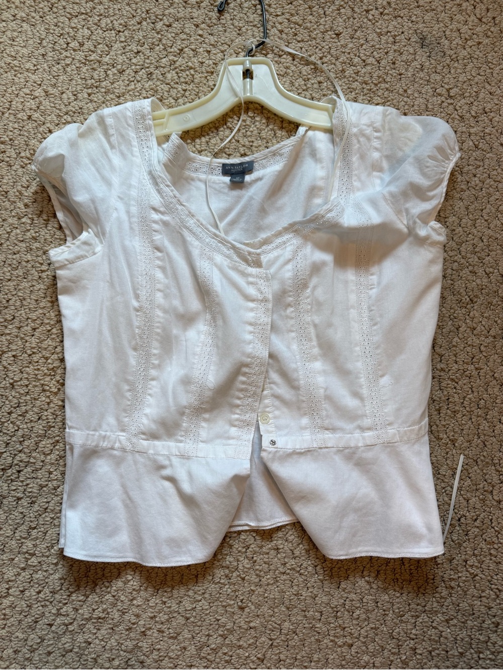 Ann Taylor Petites White Eyelet Trim Cotton Top